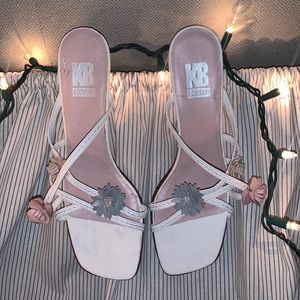 Vintage 90’s leather strappy short heel sandals Sz 8 1/2 boho pastel flowers